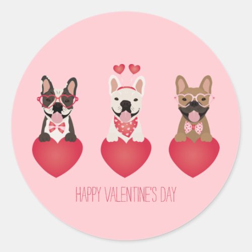 Happy Valentines Day French Bulldogs Classic Round Sticker
