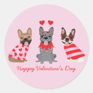 Happy Valentines Day French Bulldogs Classic Round Sticker