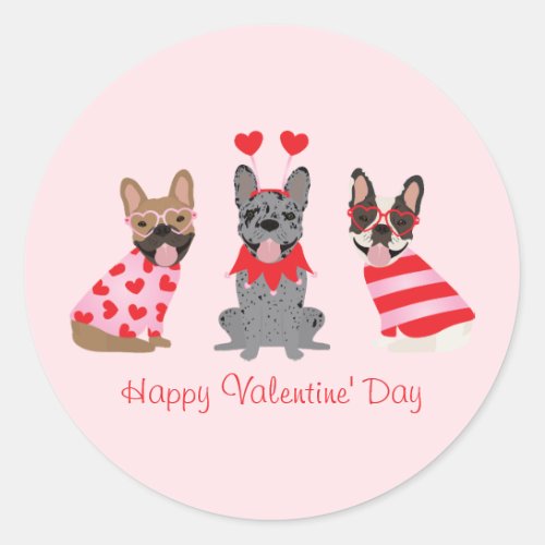 Happy Valentines Day French Bulldogs Classic Round Sticker