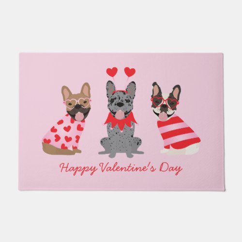 Happy Valentines Day French Bulldogs Doormat