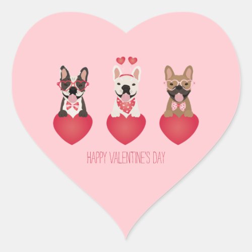 Happy Valentines Day French Bulldogs Heart Sticker