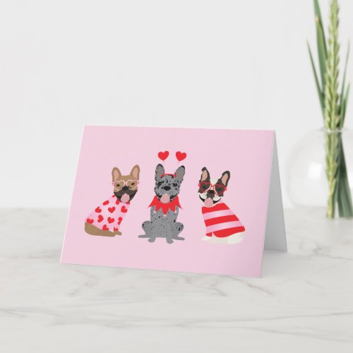 Happy Valentines Day French Bulldogs Holiday Card