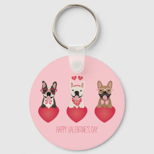 Happy Valentines Day French Bulldogs Keychain