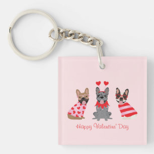 Happy Valentines Day French Bulldogs Keychain