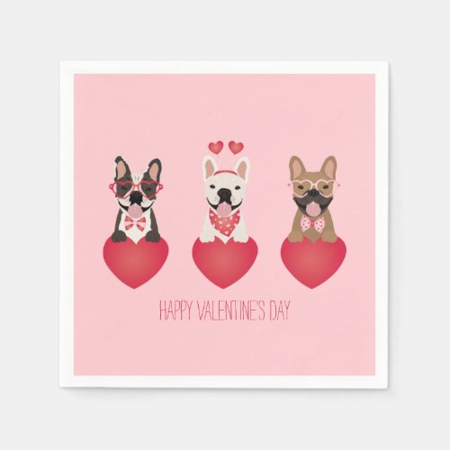 Happy Valentines Day French Bulldogs Napkins