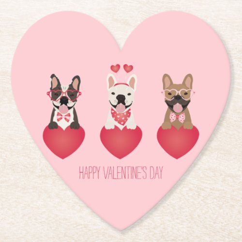 Happy Valentines Day French Bulldogs Paper Coaster