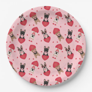 Happy Valentines Day French Bulldogs Paper Plates