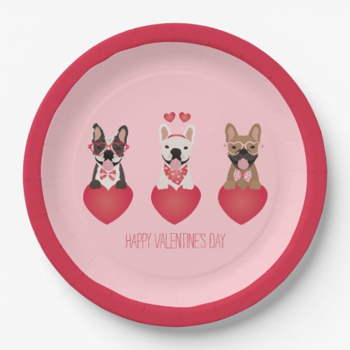 Happy Valentines Day French Bulldogs Paper Plates