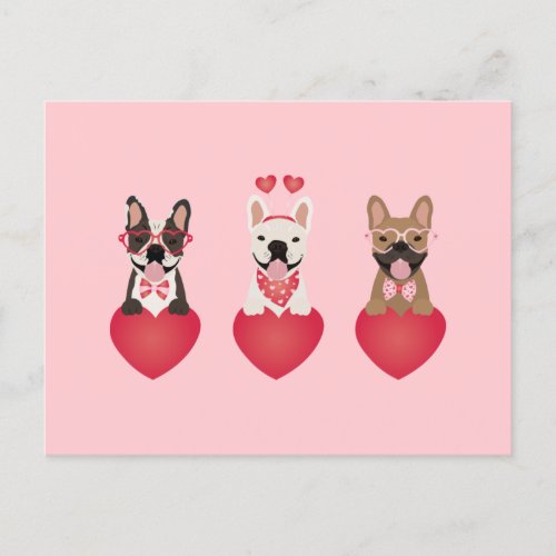 Happy Valentines Day French Bulldogs Postcard