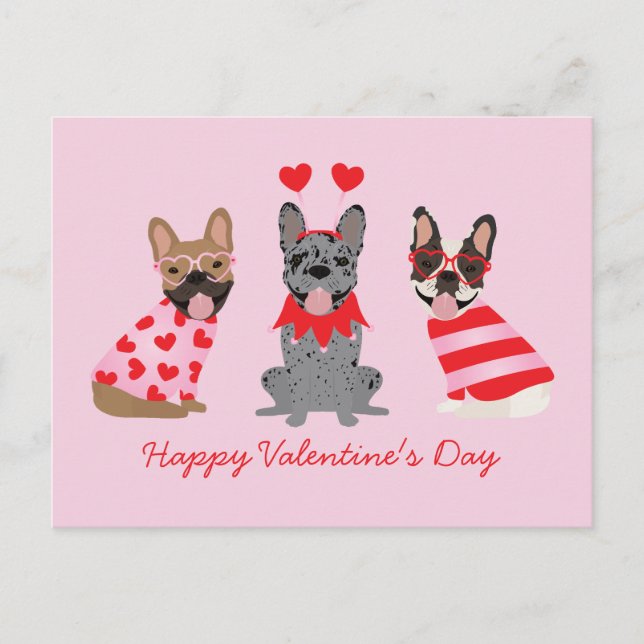 Happy Valentines Day French Bulldogs Postcard (Front)