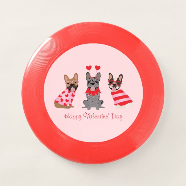 Happy Valentines Day French Bulldogs Wham-O Frisbee (Front)