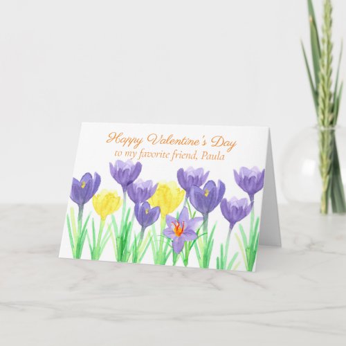 Happy Valentines Day Friend Crocus Flowers Card