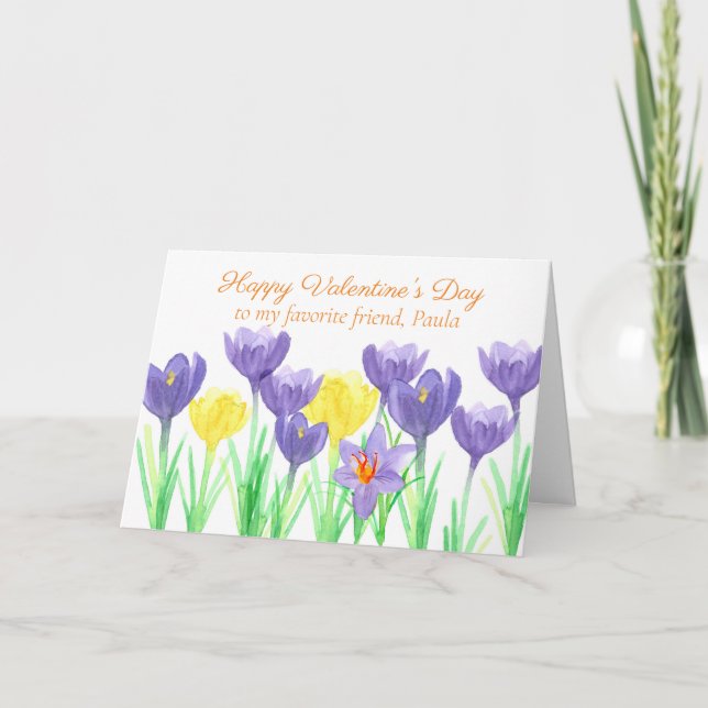 Happy Valentine's Day Friend Crocus Flowers Card (Front)