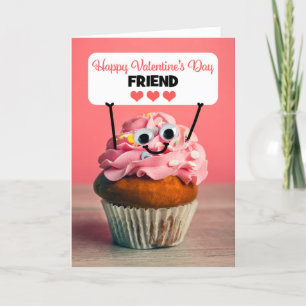 Happy Valentines Day Friend Cute Cupcake Holiday Card