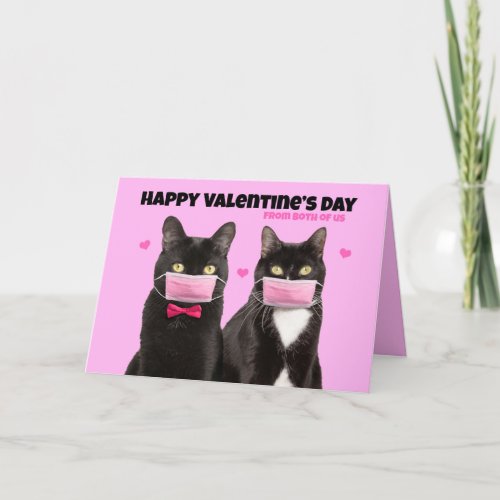 Happy Valentines Day From Both Cats in Face Masks Holiday Card