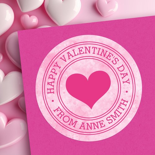 Happy Valentines Day from custom Name pink Classic Round Sticker
