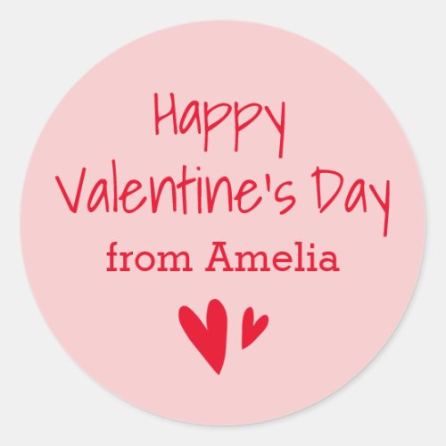 Happy Valentines Day from custom name pink red Classic Round Sticker