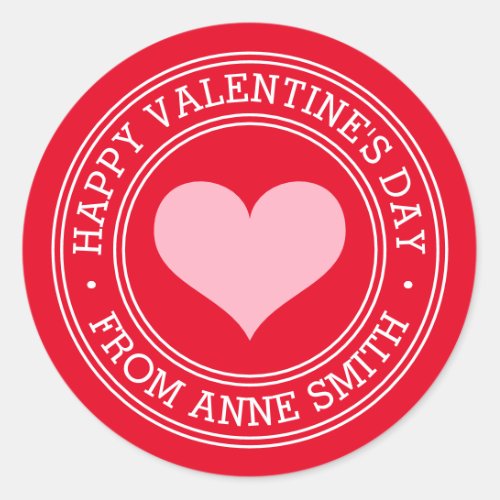 Happy Valentines Day from custom name red Classic Round Sticker