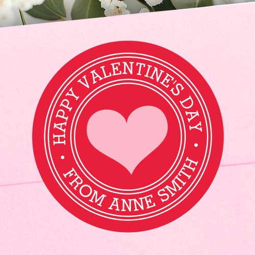 Happy Valentines Day from custom name red Classic Round Sticker