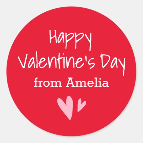 Happy Valentines Day from custom name red Classic Round Sticker