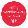 Happy Valentine's Day from custom name red Classic Round Sticker