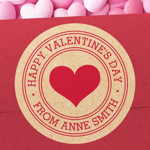 Happy Valentines Day from Name Kraft paper look Classic Round Sticker