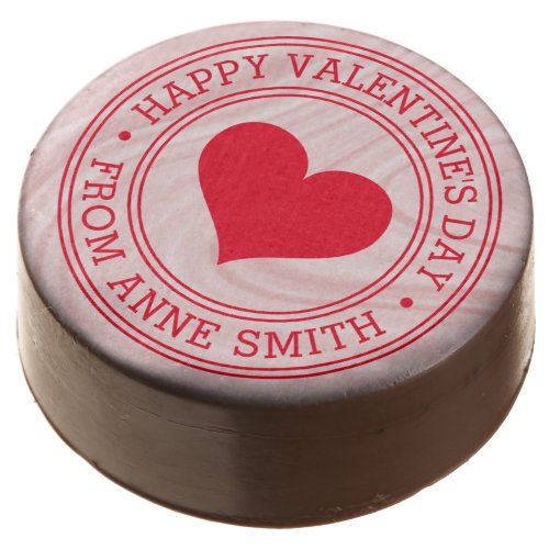 Happy Valentines Day from Name pink satin swirls Chocolate Covered Oreo