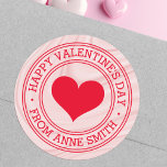Happy Valentine&#39;s Day From Name Pink Satin Swirls Classic Round Sticker at Zazzle