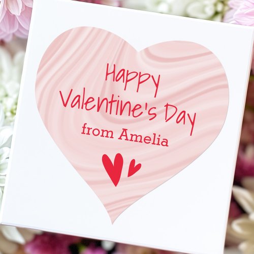 Happy Valentines Day from Name pink satin swirls Heart Sticker