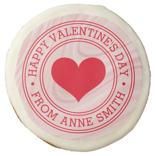 Happy Valentines Day from Name pink satin swirls Sugar Cookie