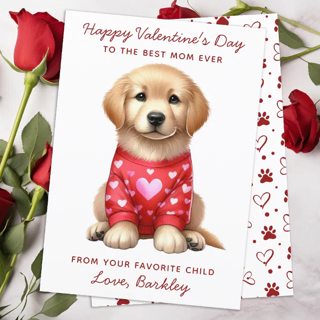 Happy Valentines Day From The Dog Golden Retriever Holiday Card | Zazzle