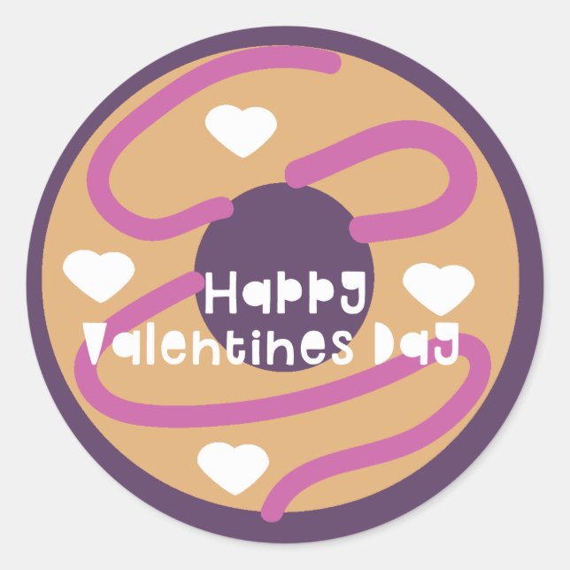 Happy Valentines Day Frosted Swirl Heart Donut Classic Round Sticker (Front)