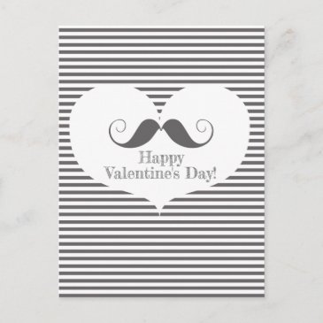 Happy Valentine's Day Fun Moustache & Grey Stripes