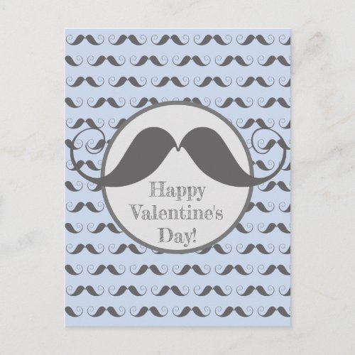 Happy Valentines Day _ Fun Moustache Pattern Postcard