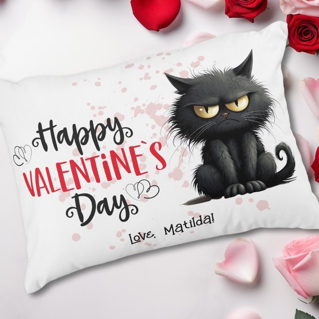 Happy Valentines Day Funny Black Cat  Accent Pillow (Creator Uploaded)