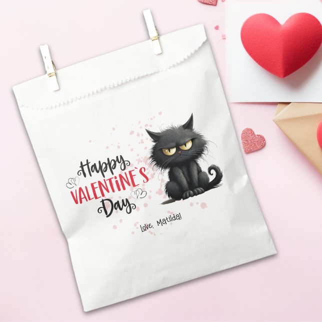 Happy Valentines Day Funny Black Cat  Favor Bag (Creator Uploaded)
