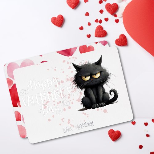 Happy Valentines Day Funny Black Cat  Foil Holiday Card