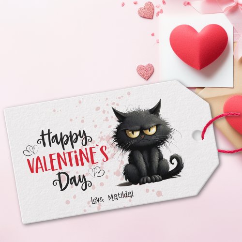 Happy Valentines Day Funny Black Cat  Gift Tags