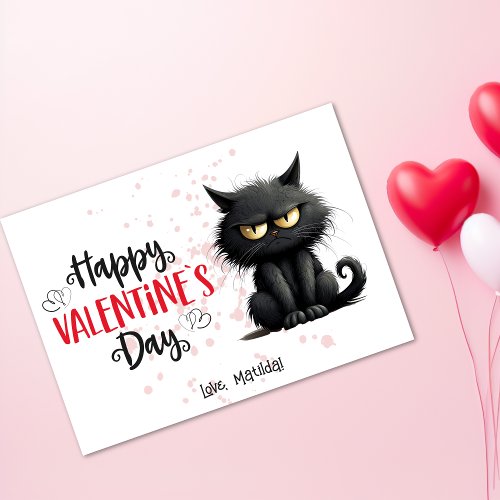 Happy Valentines Day Funny Black Cat  Holiday Card
