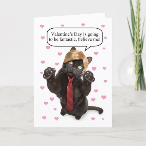Happy Valentines Day Funny Cat Dressed as Trump Holiday Card