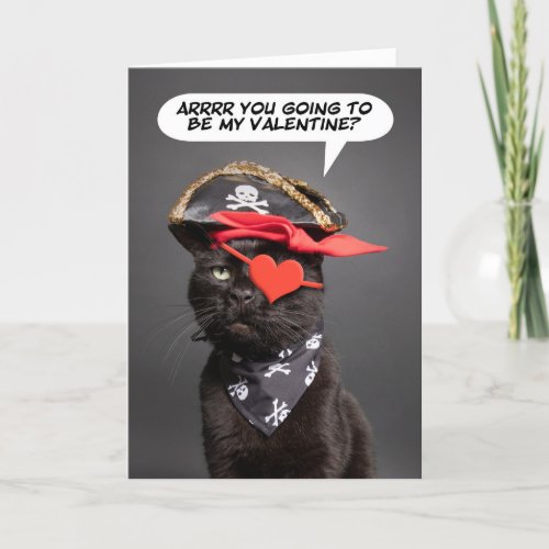 Happy Valentines Day Funny Cat Pirate Humor  Holiday Card