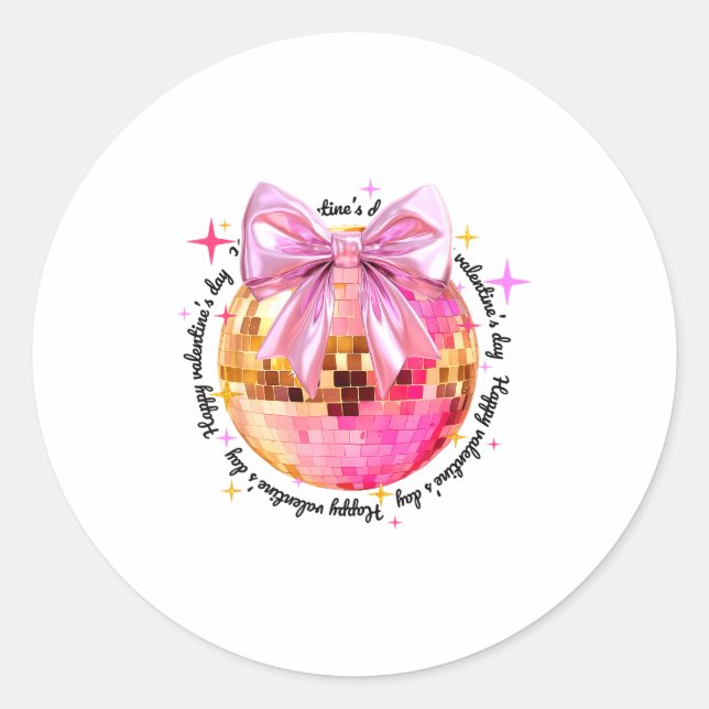 Happy Valentine's Day Funny Coquette Disco Ball Gi Classic Round Sticker (Front)