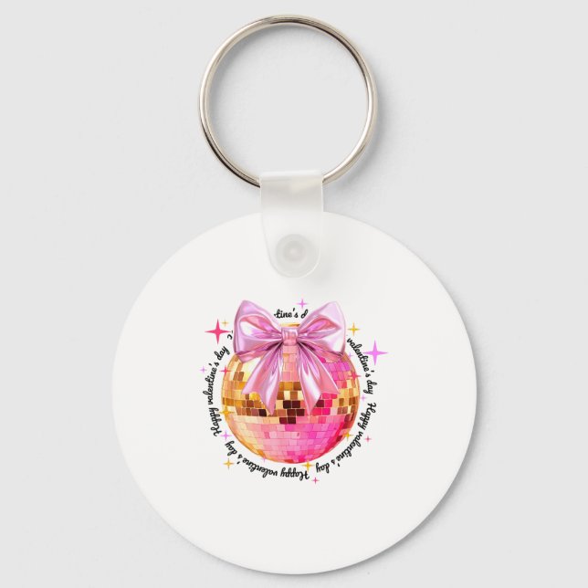 Happy Valentine's Day Funny Coquette Disco Ball Gi Keychain (Front)