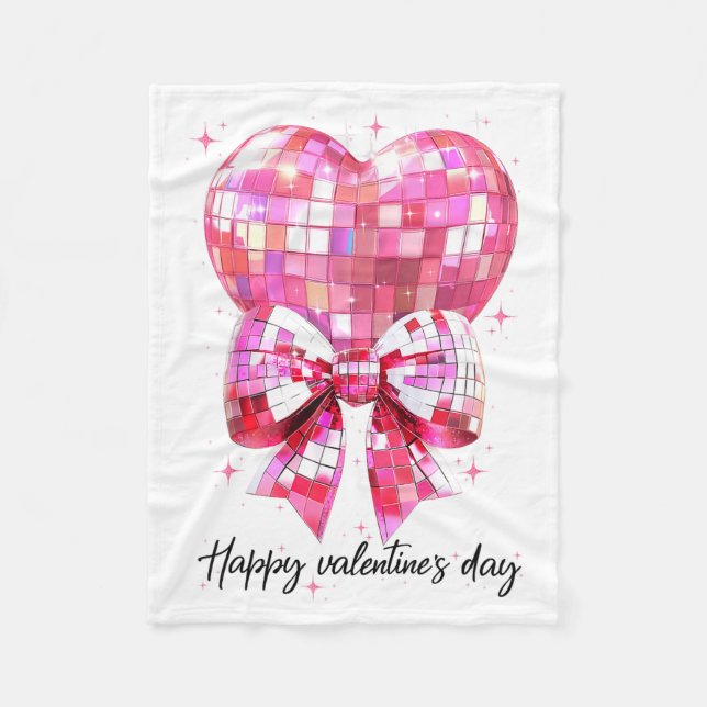 Happy Valentine's Day Funny Coquette Disco Ball He Fleece Blanket (Front)