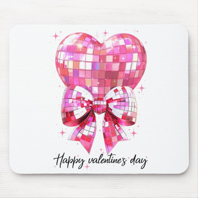 Happy Valentine's Day Funny Coquette Disco Ball He Mouse Pad (Front)