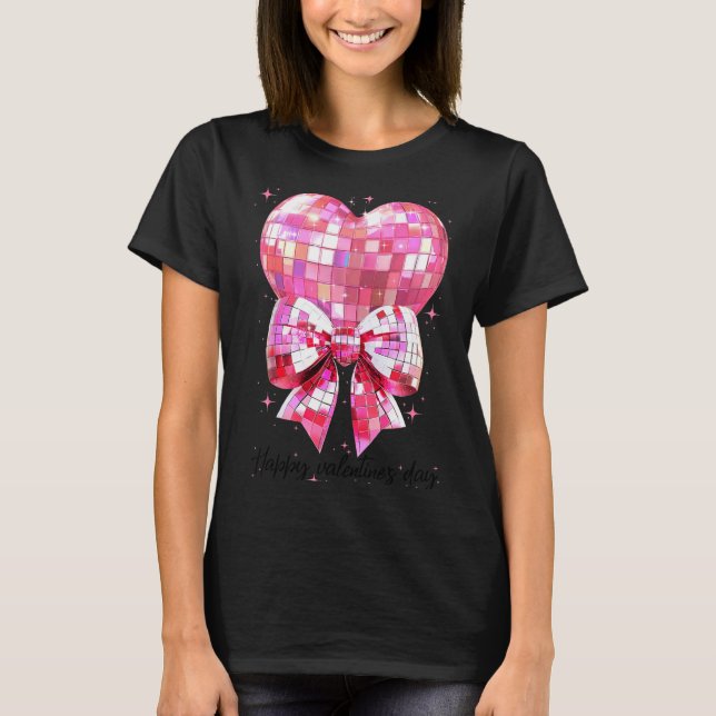 Happy Valentine's Day Funny Coquette Disco Ball He T-Shirt (Front)