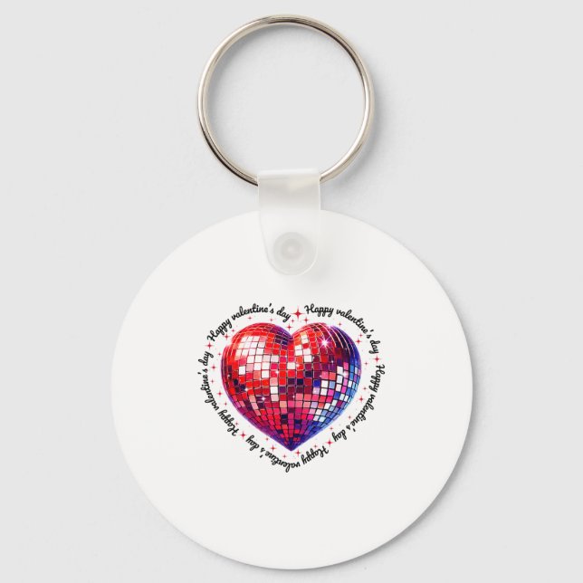 Happy Valentine's Day Funny Coquette Red Disco Bal Keychain (Front)