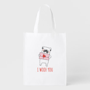 Happy Valentine's Day -Funny Dog Valentine Quotes  Grocery Bag