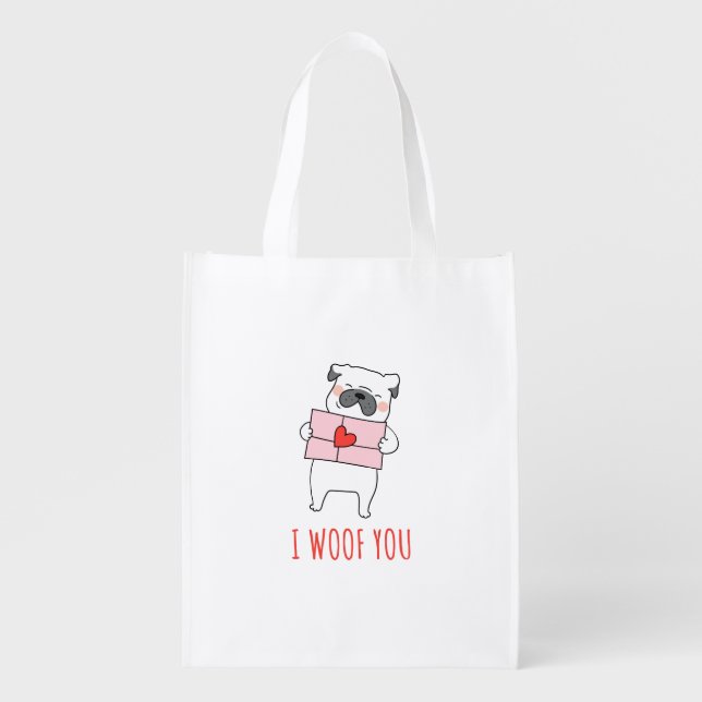 Happy Valentine's Day -Funny Dog Valentine Quotes  Grocery Bag (Front)
