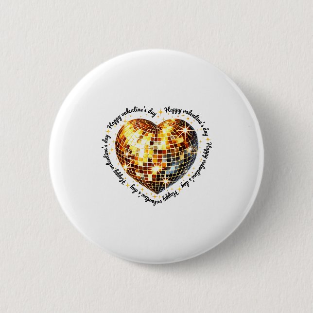 Happy Valentine's Day Funny Gold Coquette Disco Ba Button (Front)